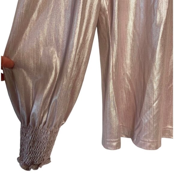 NANETTE LEPORE Pink Metallic Y2K Lightweight Smocked-Cuff Retro Blouse Small - Picture 4 of 6